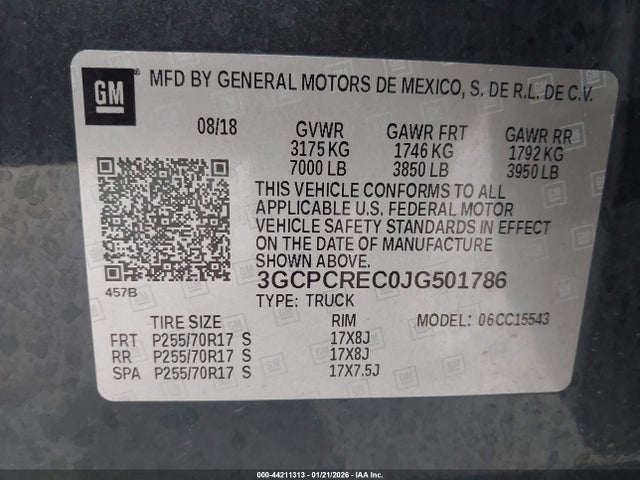 3GCPCREC0JG501786 Chevrolet Silverado 1500 1lt