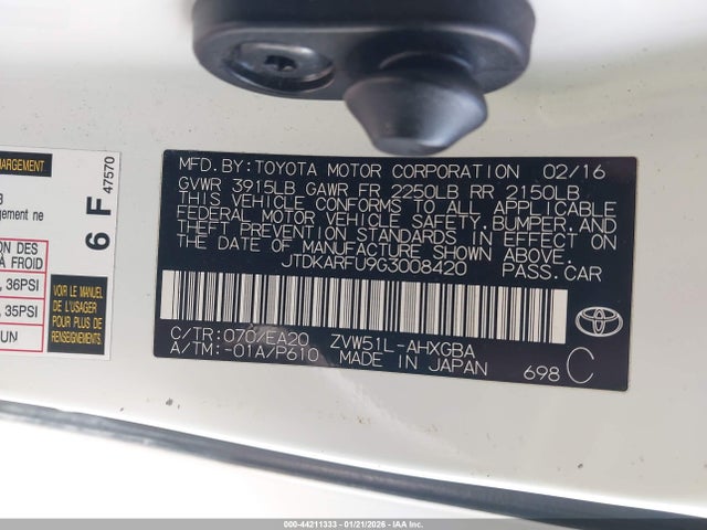 JTDKARFU9G3008420 Toyota Prius Four