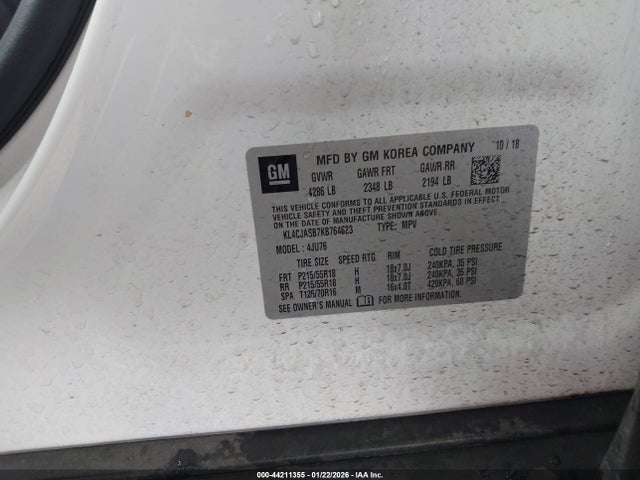 44211355 :رقم المزاد ، KL4CJASB7KB764623 vin ، 2019 Buick Encore Fwd Preferred مزاد بيع