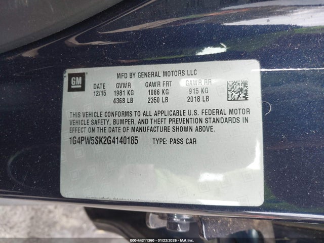 44211360 :رقم المزاد ، 1G4PW5SK2G4140185 vin ، 2016 Buick Verano Sport Touring Group مزاد بيع