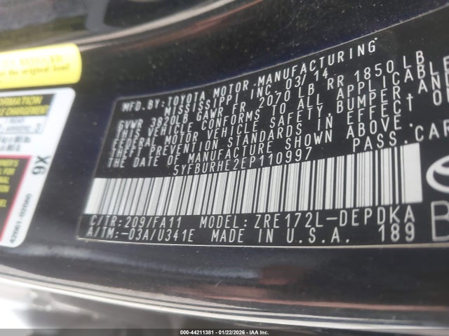 2014 TOYOTA COROLLA 5YFBURHE2EP110997 Photo 8