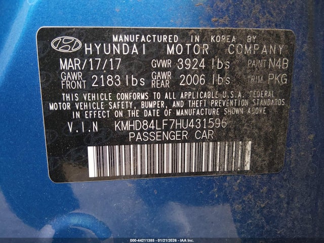 KMHD84LF7HU431596 Hyundai ELANTRA SE