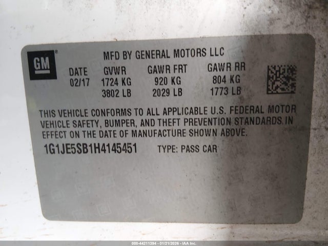 1G1JE5SB1H4145451 Chevrolet Sonic Premier Manual