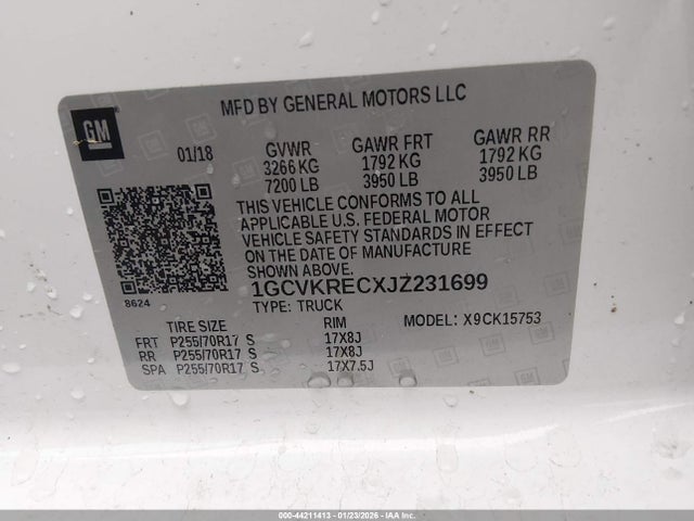 Продажа на аукционе авто 2018 Chevrolet Silverado 1500 1lt, vin: 1GCVKRECXJZ231699, номер лота: 44211413
