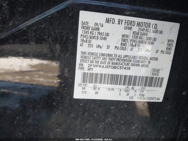 Ford EDGE SEL 2016 2FMPK4J87GBC57438 Image 9