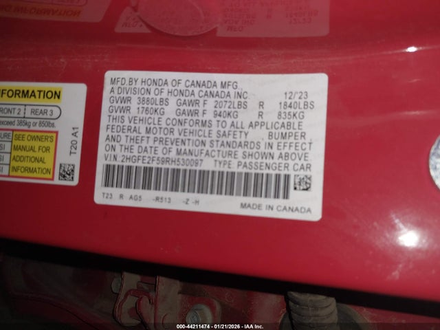 2HGFE2F59RH530097 Honda Civic Sport