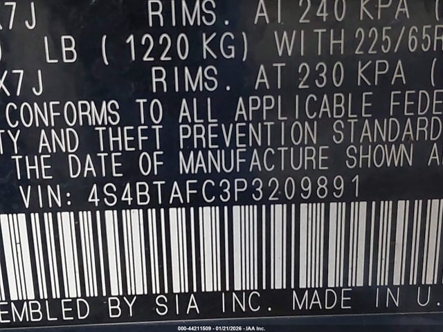 4S4BTAFC3P3209891 Subaru Outback Premium
