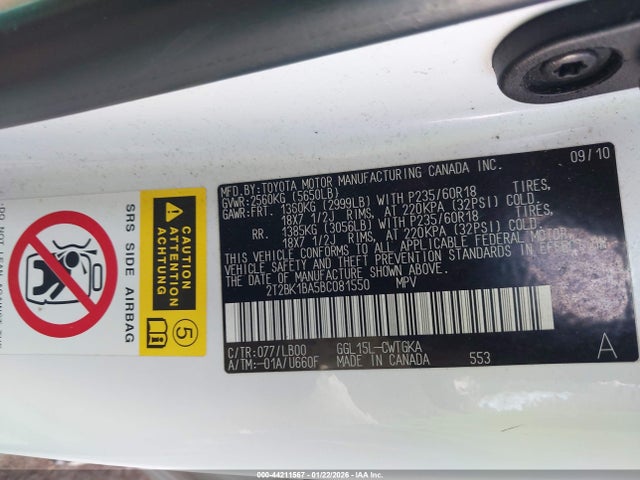 Aukcja sprzedaży 2011 Lexus Rx 350, vin: 2T2BK1BA5BC081550, numer aukcji: 44211567