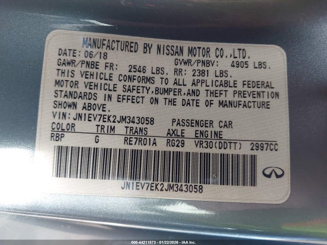 2018 Infiniti Q60 3.0t Luxe მანქანა იყიდება აუქციონზე, vin: JN1EV7EK2JM343058, აუქციონის ნომერი: 44211573