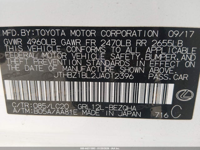 Lexus GS 350 2018 JTHBZ1BL2JA012396 Image 9