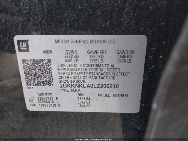 Aukcja sprzedaży 2020 Gmc Acadia Fwd Sle, vin: 1GKKNKLA0LZ206210, numer aukcji: 44211642