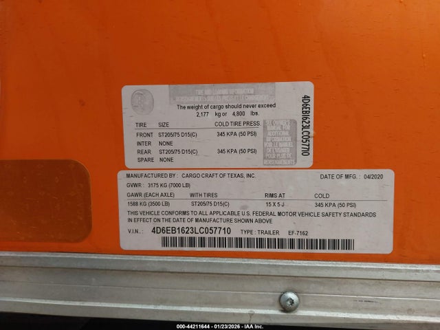 Cargo Craft 16' Bumper Pull Trailer 2021 4D6EB1623LC057710 Image 9