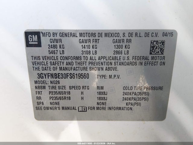 2015 CADILLAC SRX 3GYFNBE30FS619560 Photo 8