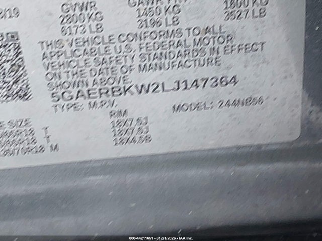 44211651 :رقم المزاد ، 5GAERBKW2LJ147364 vin ، 2020 Buick Enclave Fwd Essence مزاد بيع