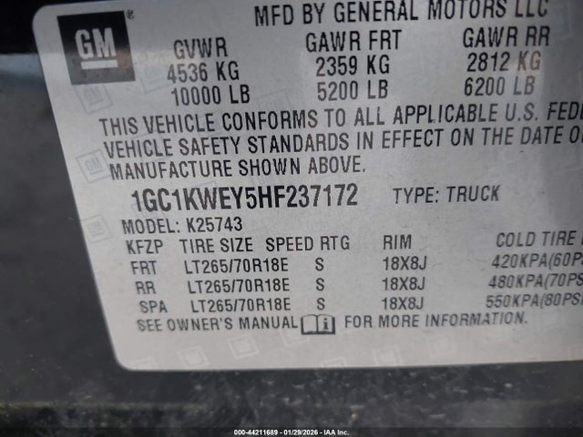 1GC1KWEY5HF237172 Chevrolet Silverado 2500hd Ltz