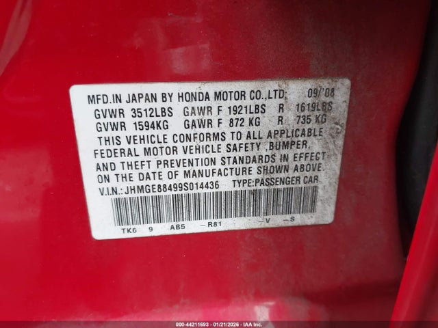 2009 HONDA FIT JHMGE88499S014436 Photo 8