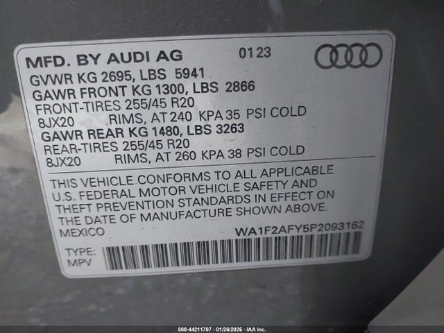 WA1F2AFY5P2093162 Audi Q5 Prestige 55 Tfsi E S Line Quattro S Tronic