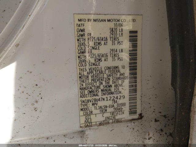 2007 NISSAN QUEST 5N1BV28U47N122429 Photo 8
