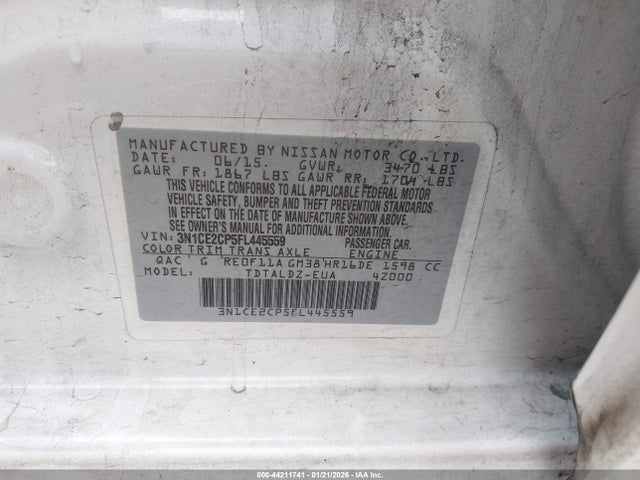 3N1CE2CP5FL445559 Nissan Versa Note Sv