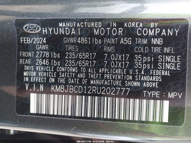 KM8JBCD12RU202777 Hyundai Tucson Hybrid Blue