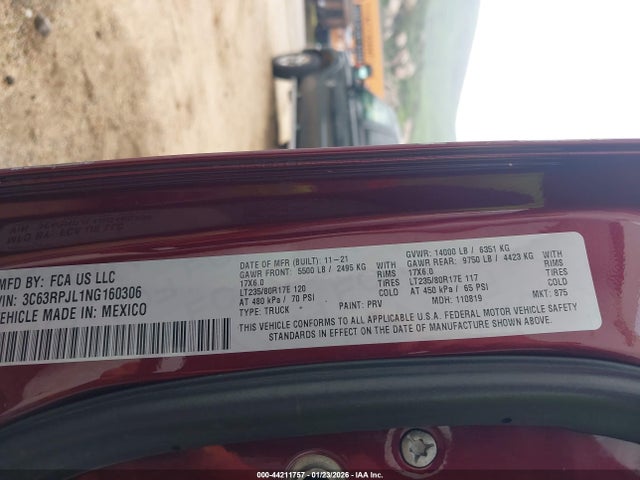 44211757 :رقم المزاد ، 3C63RPJL1NG160306 vin ، 2022 Ram 3500 مزاد بيع