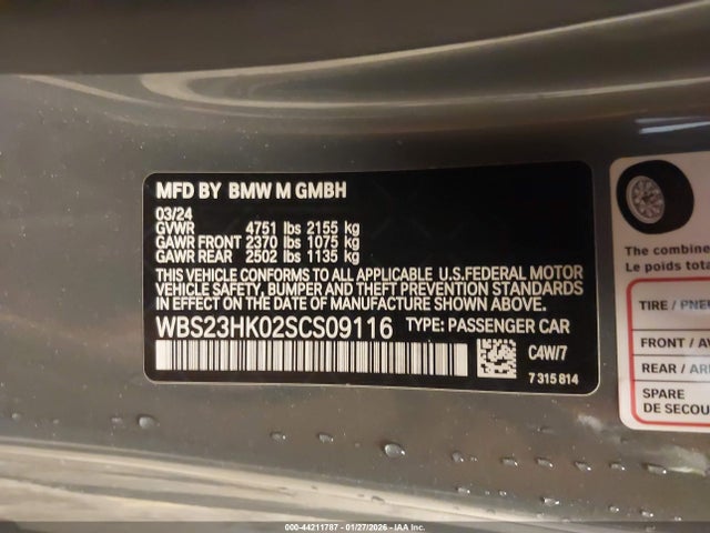 Aukcja sprzedaży 2025 Bmw M4 Competition, vin: WBS23HK02SCS09116, numer aukcji: 44211787