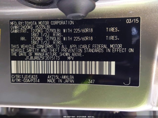 JTJBJRBZ5F2015173 Lexus NX 300H