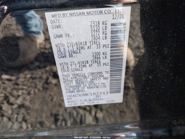 5N1AZ2BJ6MC102513 Nissan Murano Sv Fwd