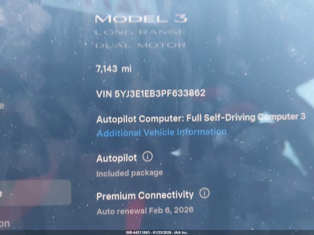 Aukcja sprzedaży 2023 Tesla Model 3 Long Range Dual Motor All-wheel Drive, vin: 5YJ3E1EB3PF633862, numer aukcji: 44211863