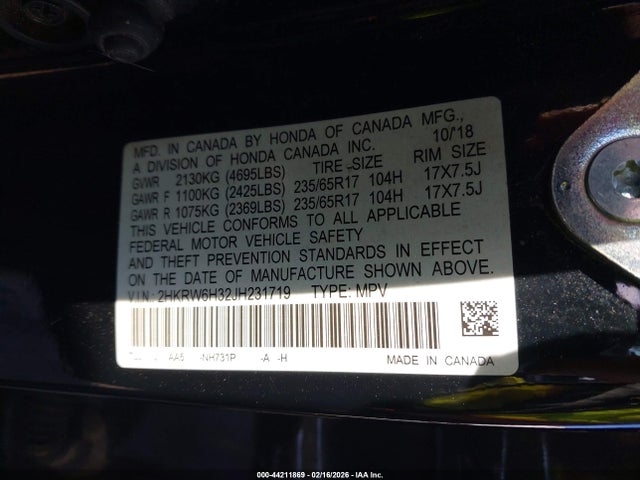 2HKRW6H32JH231719 Honda CR-V LX