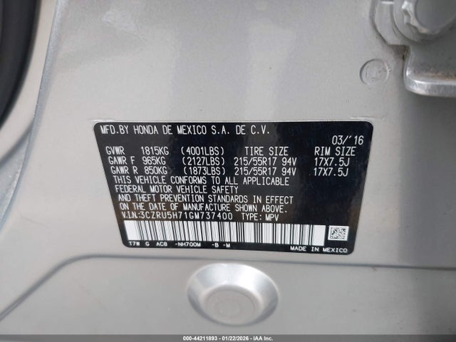 3CZRU5H71GM737400 Honda Hr-v Ex-l