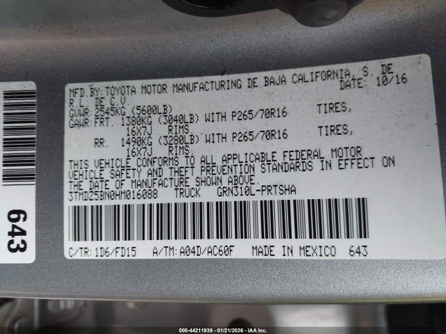 3TMDZ5BN0HM016088 Toyota Tacoma Trd Off Road