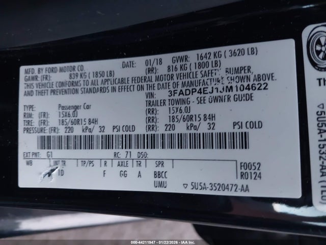 3FADP4EJ1JM104622 Ford FIESTA SE