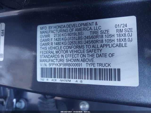 Honda Ridgeline Rtl 2024 5FPYK3F58RB000691 Image 9