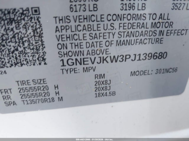 1GNEVJKW3PJ139680 Chevrolet Traverse Awd Rs