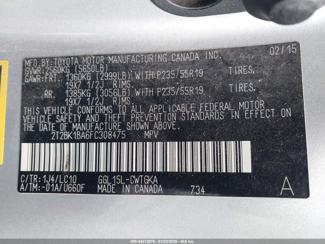 2T2BK1BA6FC308475 Lexus RX 350