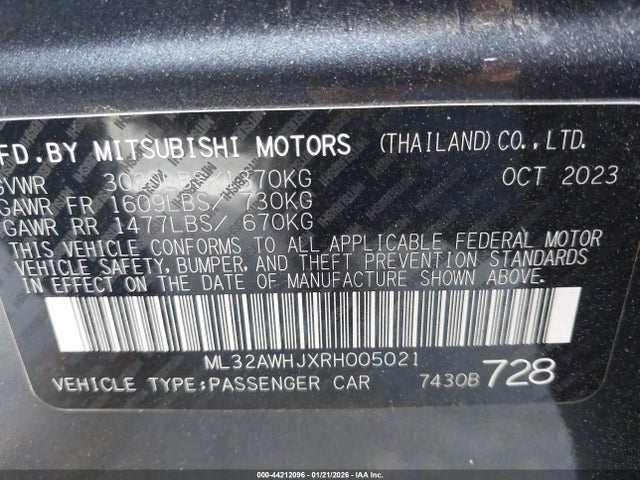 ML32AWHJXRH005021 Mitsubishi Mirage Black Edition