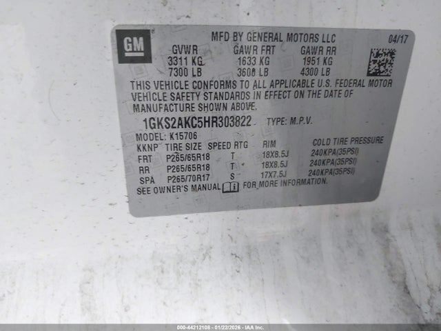 1GKS2AKC5HR303822 GMC YUKON SLE