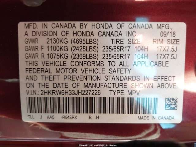 2HKRW6H33JH227226 Honda CR-V LX