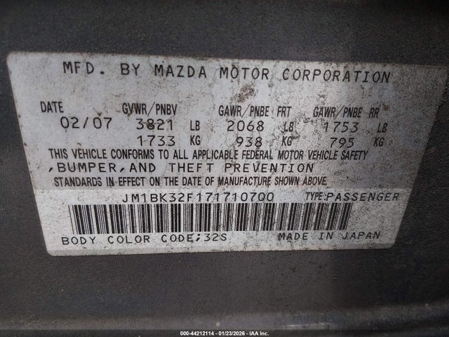 Продаж на аукціоні авто 2007 Mazda Mazda3 I, vin: JM1BK32F171710700, номер лоту: 44212114