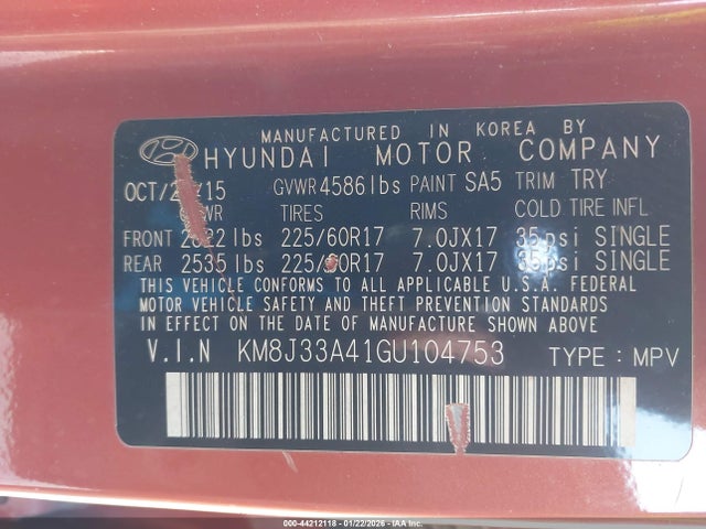 2016 HYUNDAI TUCSON KM8J33A41GU104753 Photo 8