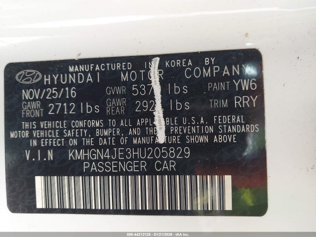 KMHGN4JE3HU205829 Genesis G80 3.8