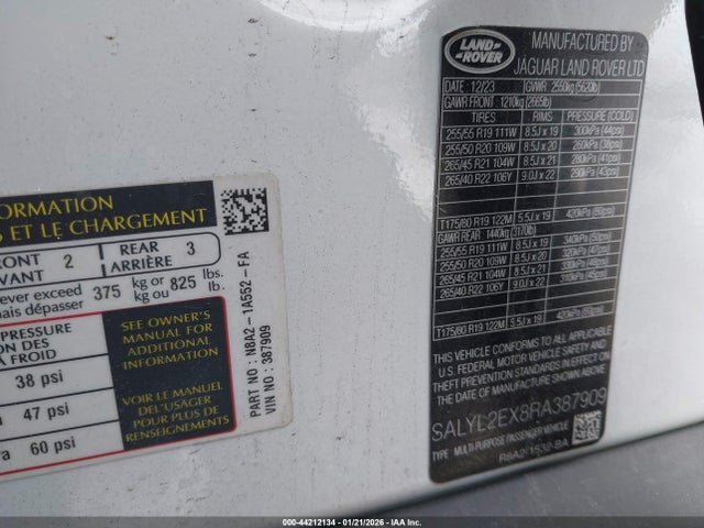SALYL2EX8RA387909 Land Rover Range Rover Velar P250 Dynamic Se