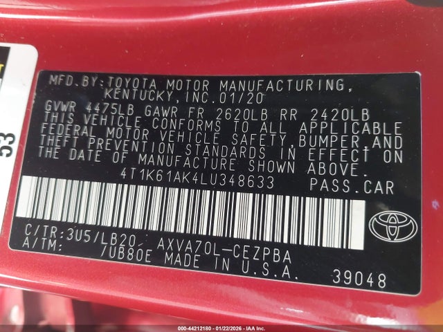 4T1K61AK4LU348633 Toyota CAMRY XSE