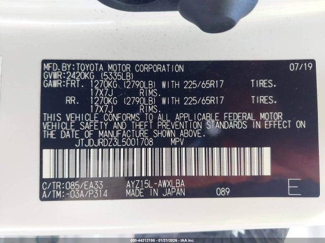 2020 Lexus Nx 300h მანქანა იყიდება აუქციონზე, vin: JTJDJRDZ3L5001708, აუქციონის ნომერი: 44212198