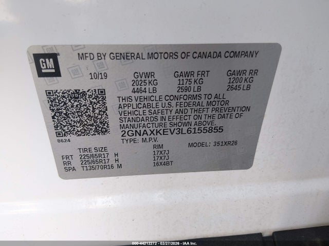 2GNAXKEV3L6155855 Chevrolet Equinox Fwd Lt 1.5l Turbo