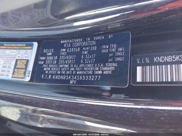 KNDNB5K34S6533277 KIA Carnival Mpv Lxs