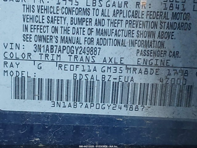 3N1AB7AP0GY249887 Nissan SENTRA S