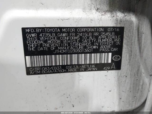 Продаж на аукціоні авто 2016 Lexus Is 300, vin: JTHCM1D23G5013601, номер лоту: 44212329