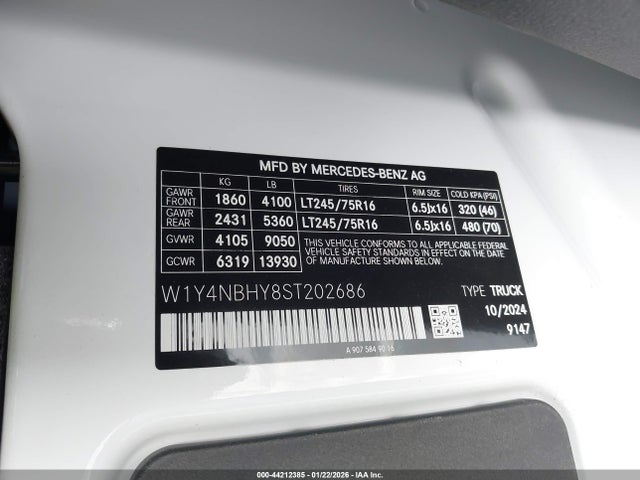 2025 Mercedes-benz Sprinter 2500 Standard Roof 4-cyl Diesel Ho მანქანა იყიდება აუქციონზე, vin: W1Y4NBHY8ST202686, აუქციონის ნომერი: 44212385